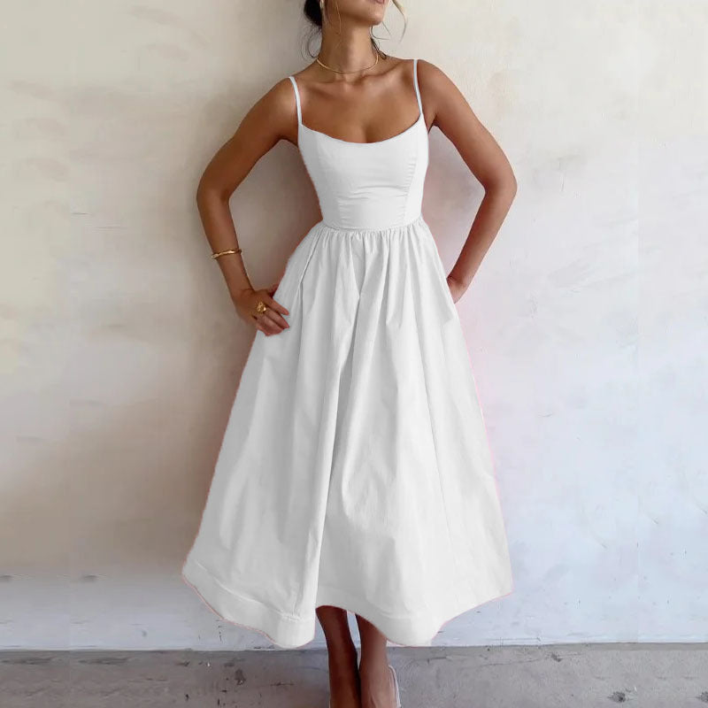 Robe à bretelles unie pour femme,au style séduisant