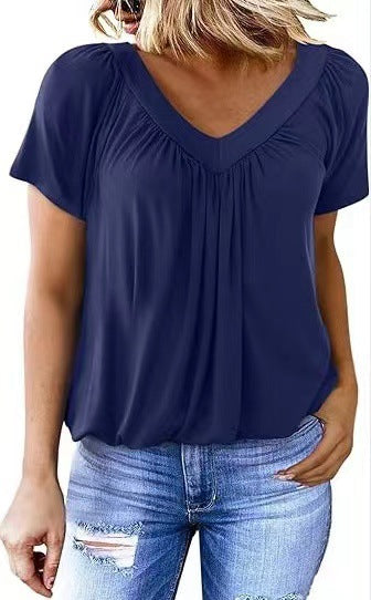 T-shirt femme uni à manches courtes et col en V