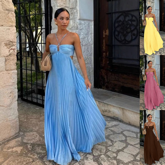 Robe de soirée plissée à bretelles,parfaite et tendance