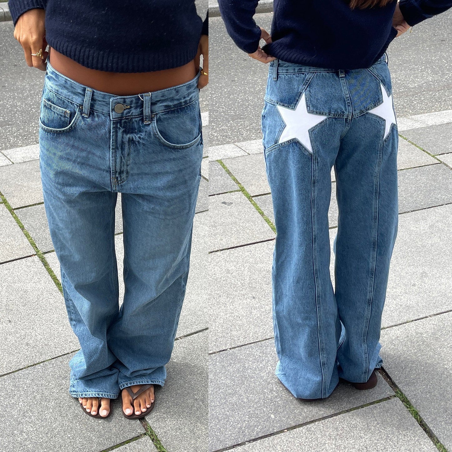 Jean rétro à patchwork contrasté avec étoile