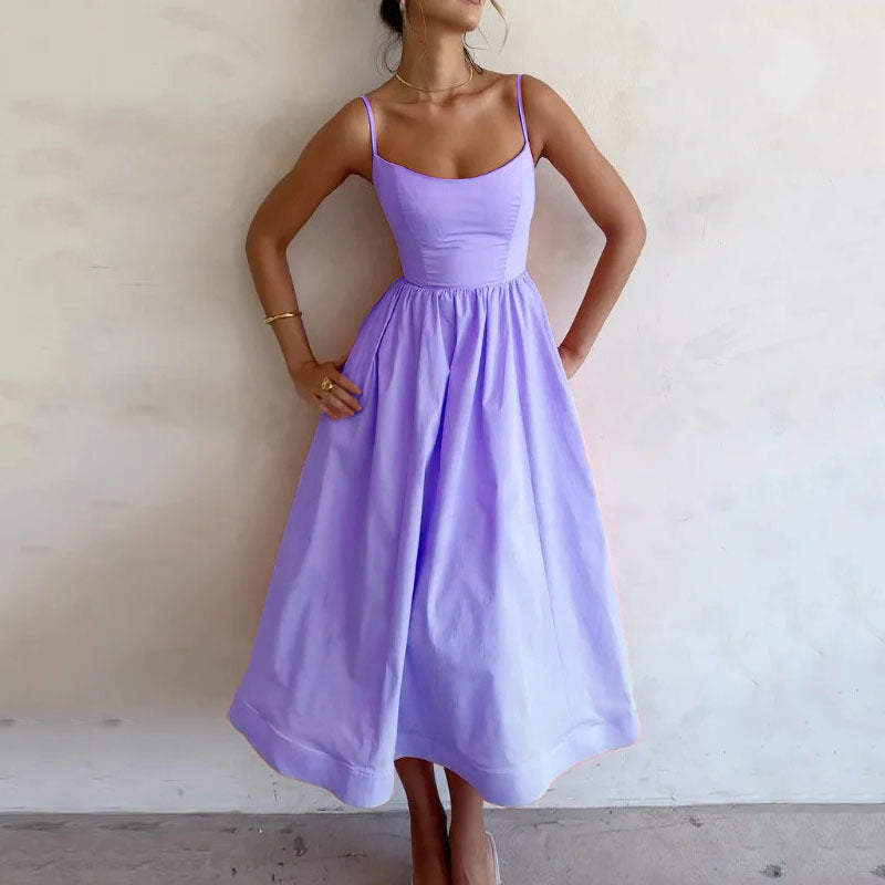 Robe à bretelles unie pour femme,au style séduisant