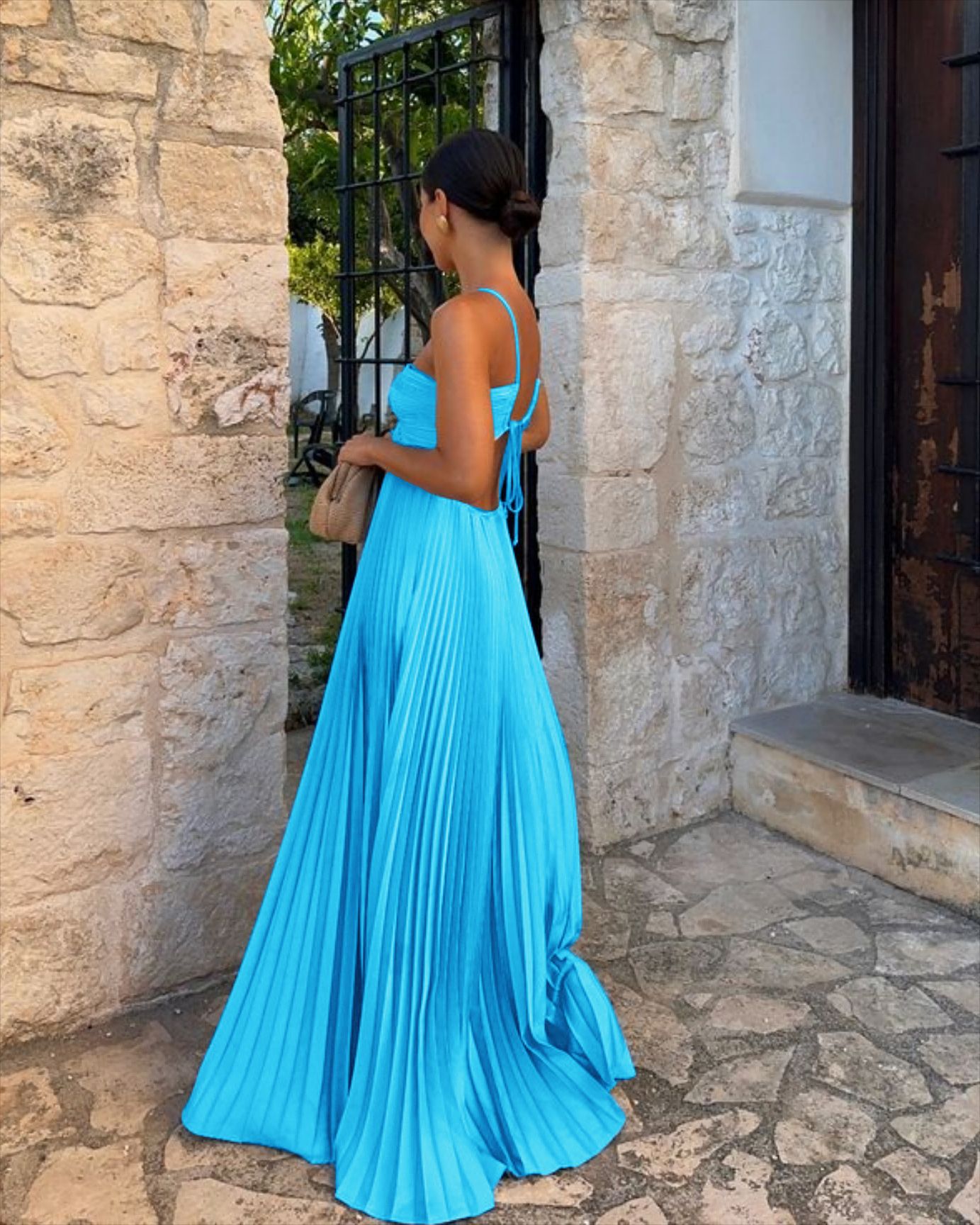 Robe de soirée plissée à bretelles,parfaite et tendance