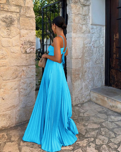 Robe de soirée plissée à bretelles,parfaite et tendance