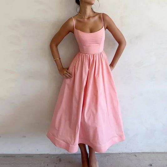 Robe à bretelles unie pour femme,au style séduisant