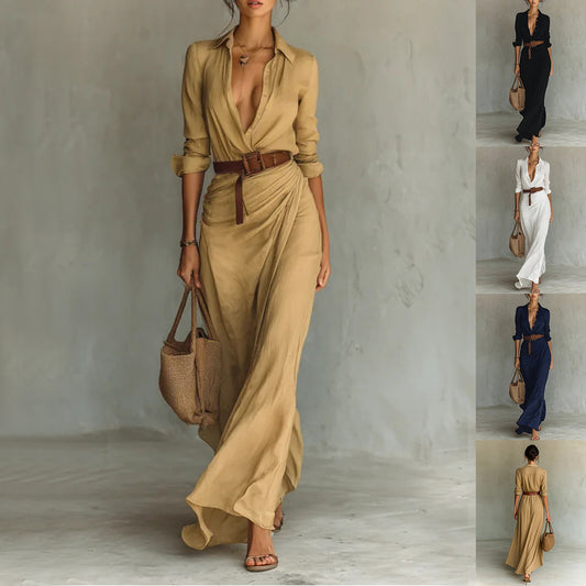 Robe chemise longue asymétrique et raffinée .