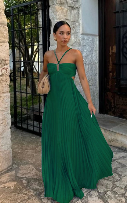 Robe de soirée plissée à bretelles,parfaite et tendance