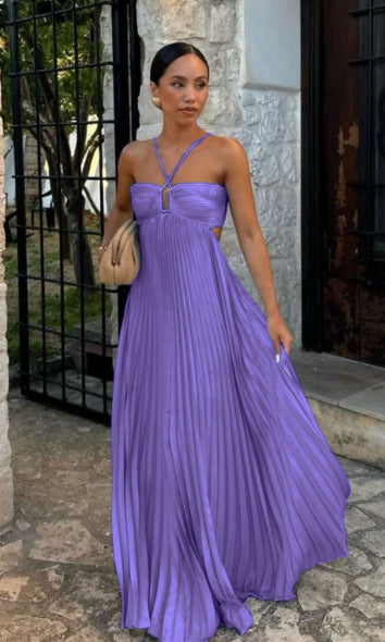 Robe de soirée plissée à bretelles,parfaite et tendance