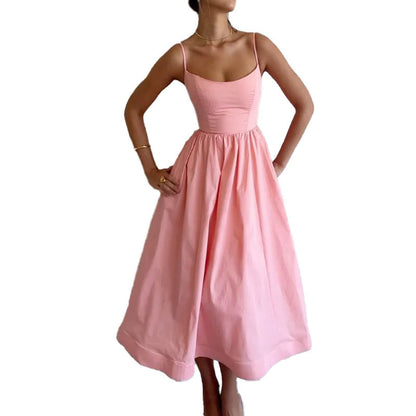Robe à bretelles unie pour femme,au style séduisant