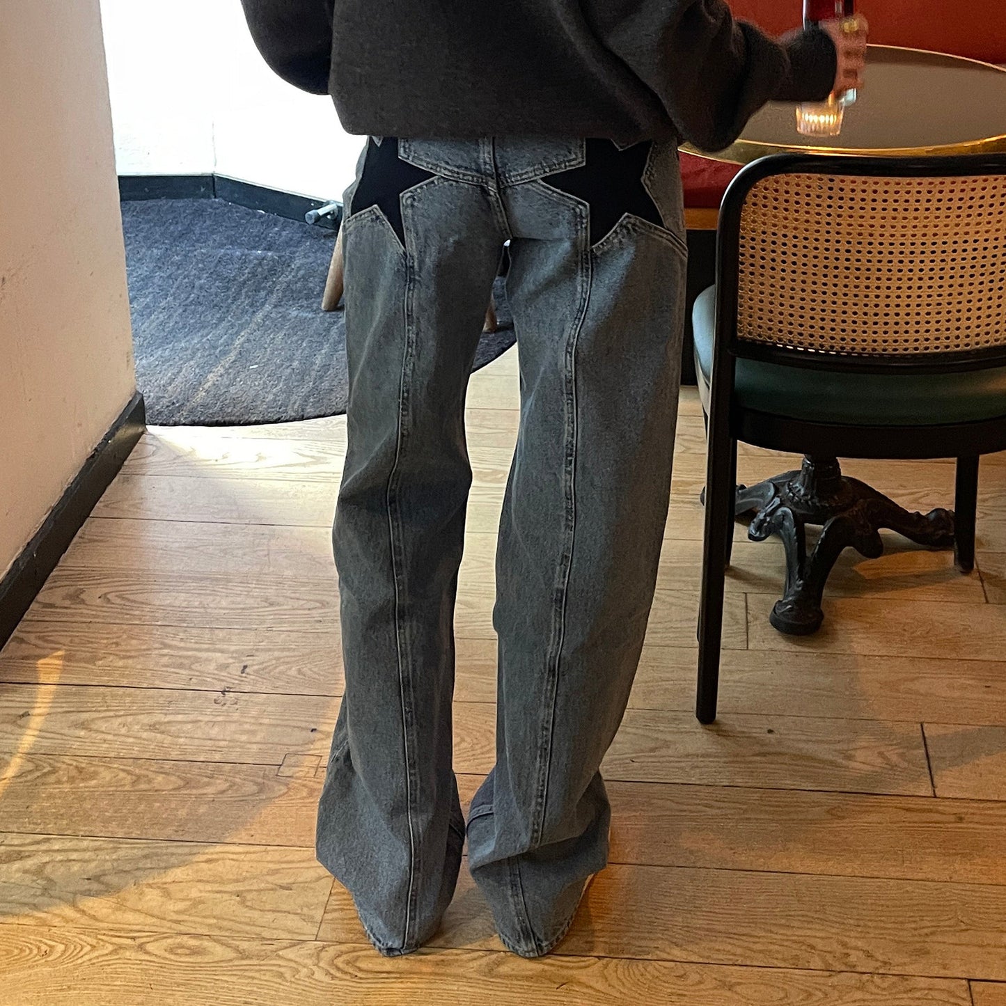 Jean rétro à patchwork contrasté avec étoile