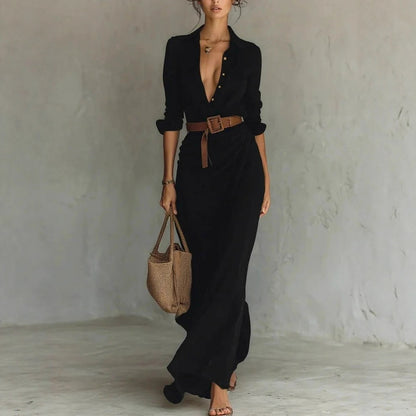 Robe chemise longue asymétrique et raffinée .